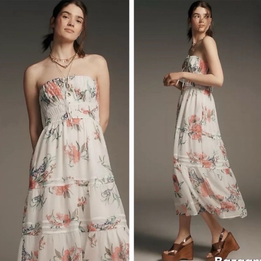 Anthropologie The Somerset Strapless
Chiffon Midi Dress Sz Medium NWT